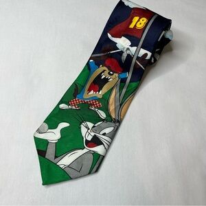 Vintage Looney Tunes Character Golf Men's Tie. Bugs Bunny & Taz